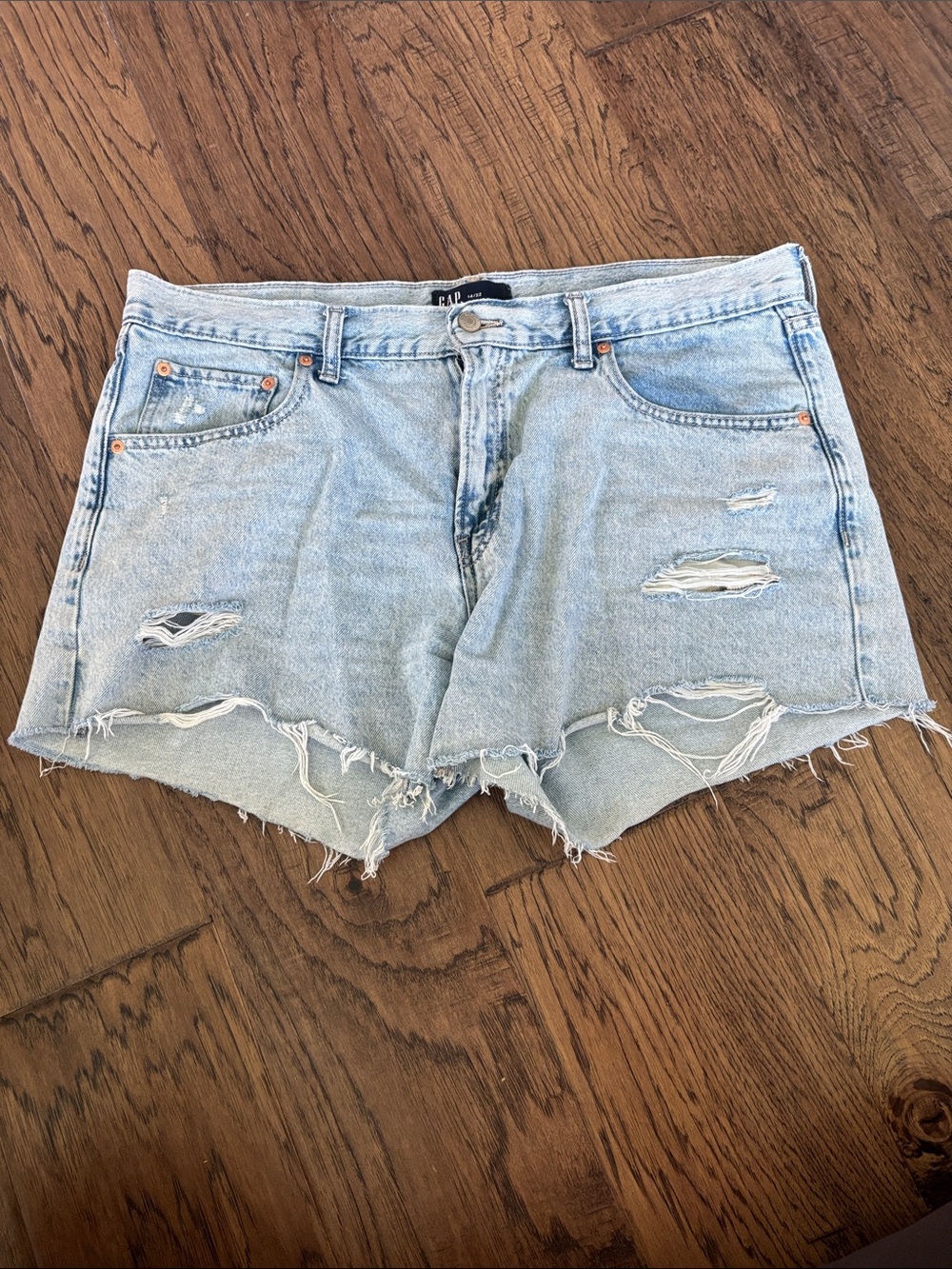 GAP Light Blue Distressed Denim Cutoff Stride Shorts
